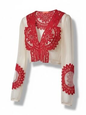Banjul Embroided Sheer Cropped Blouse.